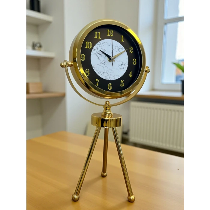 Golden Marble Üç Ayaklı Metal Masa Saati