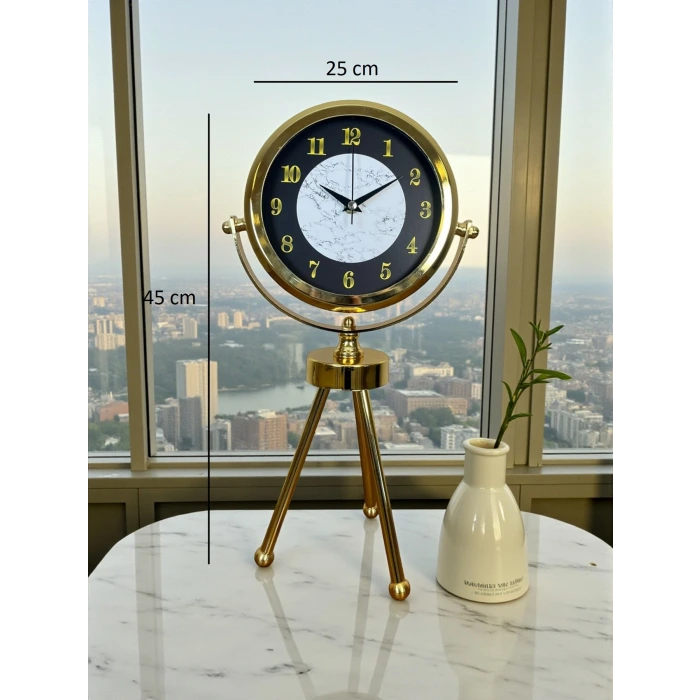 Golden Marble Üç Ayaklı Metal Masa Saati