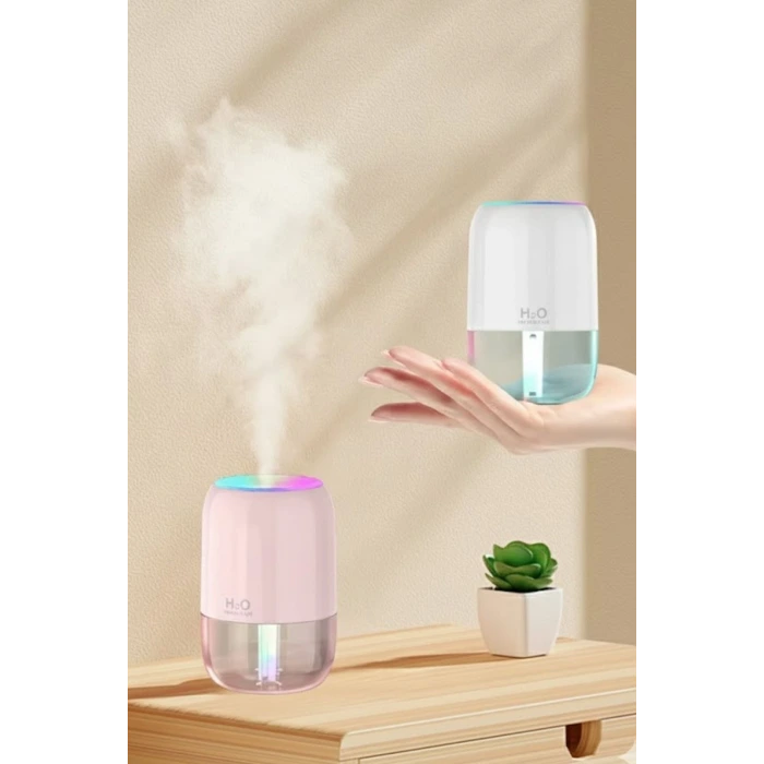 H2O Model Şeffaf Hazneli Hava Nemlendirici-Ultrasonik Soğuk Buhar Makinesi, LED Işıklı Masaüstü Oda Nemlendirici [İpek Yıldızı]