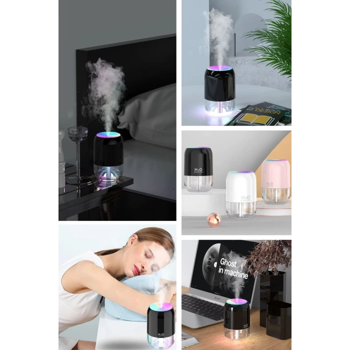 H2O Model Şeffaf Hazneli Hava Nemlendirici-Ultrasonik Soğuk Buhar Makinesi, LED Işıklı Masaüstü Oda Nemlendirici [İpek Yıldızı]