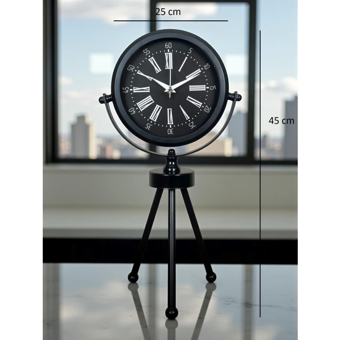 Heritage Black Üç Ayaklı Metal Masa Saati