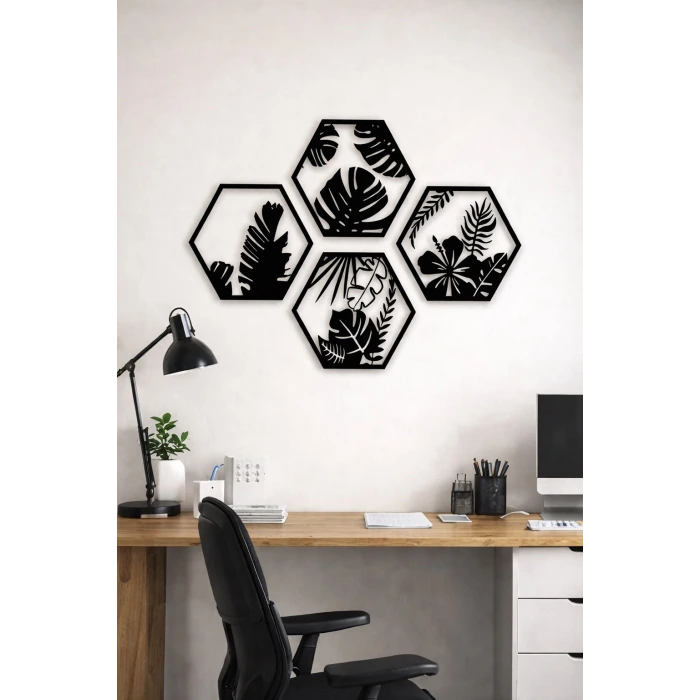HexaLeaf – Tropikal Yaprak Desenli Altıgen Ahşap Duvar Dekoru