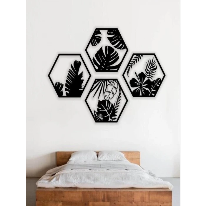 HexaLeaf – Tropikal Yaprak Desenli Altıgen Ahşap Duvar Dekoru