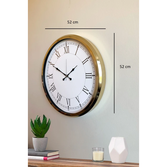 İhtişamlı Gold 52 Cm Metal Roma Rakamlı Lüks Duvar Saati