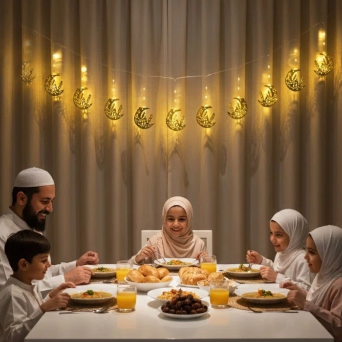 İpek Yıldızı® 10 Adet Sarkıtlı Ramazan Hilal Üstü Cami Temalı LED Işık – Pilli 2 Metre Ramazan Süsü, İslami Dekorasyon, Ev ve Mekanlar İçin Dekoratif