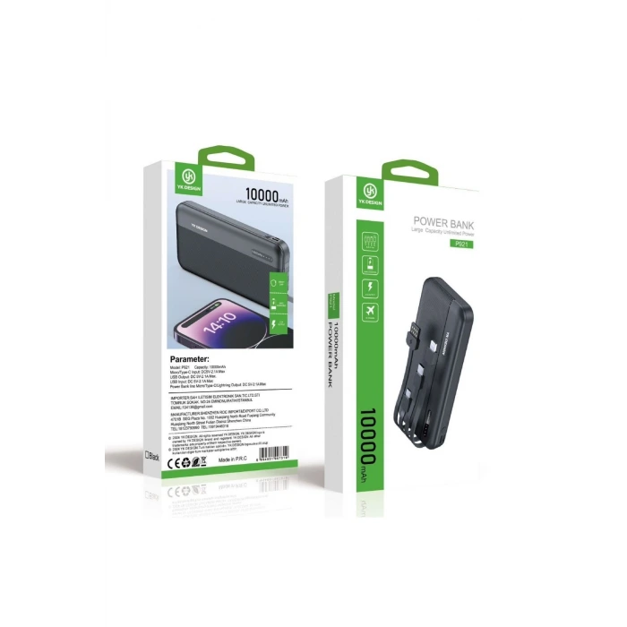 İpek Yıldızı® 10000 mAh Micro Type-C USB Lightning 4 Kablolu Hızlı Kablosuz Şarj Powerbank