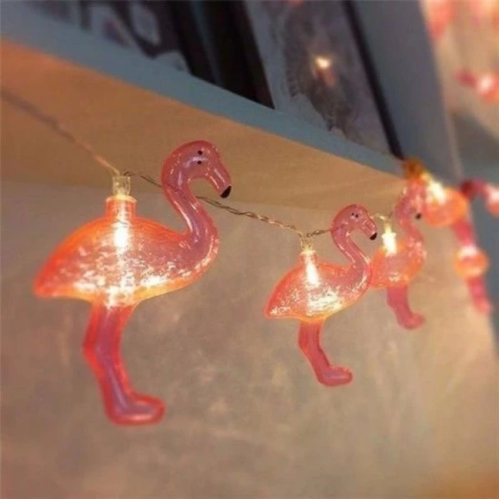 İpek Yıldızı® 10lu Pilli Led Flamingo Dekoratif Işık Zinciri Aydınlatma 1,5 Mt