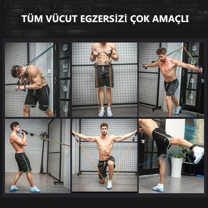 İpek Yıldızı® 11 Parça Lateks Egzersiz Bandı Çekme Halatı Egzersiz Seti