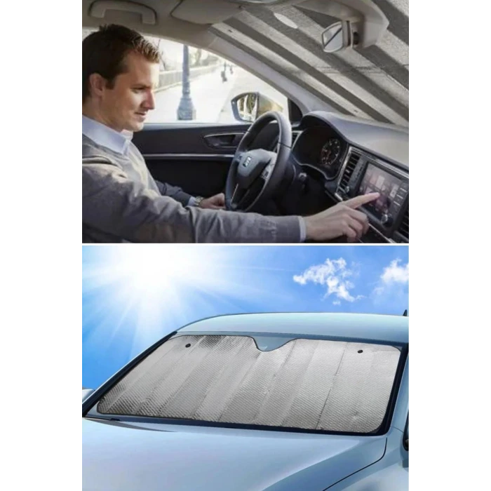 İpek Yıldızı® 120*55 cm Ambalajlı Vantuzlu Araç İçi Ön Cam Perdesi Katlanabilir Güneşlik
