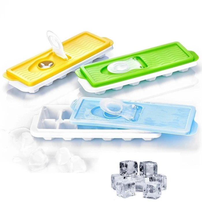 İpek Yıldızı® 12li Kapaklı Yapışmaz Silikon Tabanlı Plastik Küp Buz Kalıbı