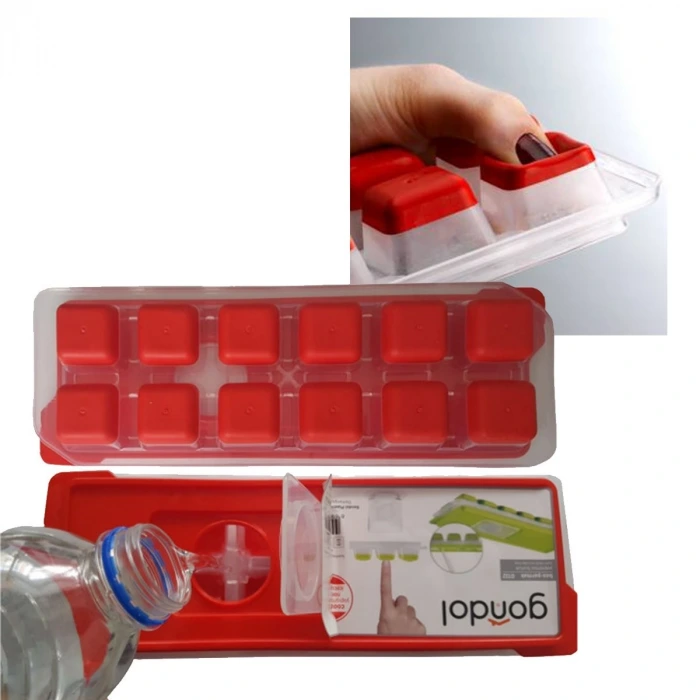 İpek Yıldızı® 12li Kapaklı Yapışmaz Silikon Tabanlı Plastik Küp Buz Kalıbı