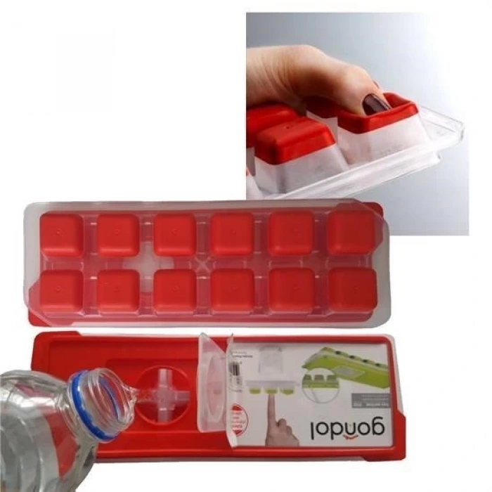 İpek Yıldızı® 12li Kapaklı Yapışmaz Silikon Tabanlı Plastik Küp Buz Kalıbı