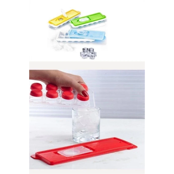 İpek Yıldızı® 12li Kapaklı Yapışmaz Silikon Tabanlı Plastik Küp Buz Kalıbı