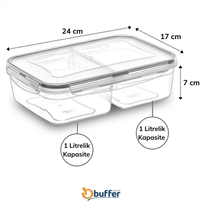 İpek Yıldızı® 2 Bölmeli 1+1 Litre Kilitli Kapaklı Erzak Saklama Kabı LC-525