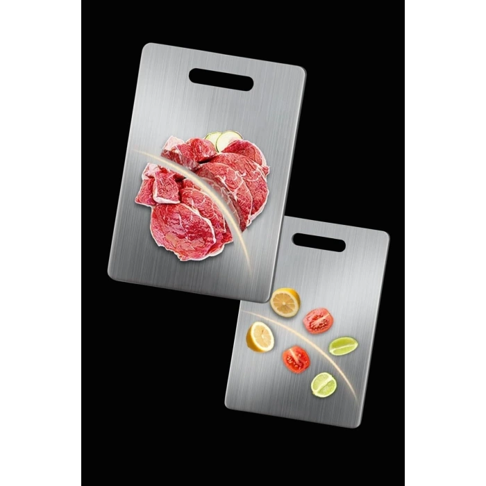 İpek Yıldızı® 2 Boy Paslanmaz Çelik Leke Tutmaz,Kırılmaz,Antibakteriyel,Elde ve Bulaşık Makinesinde Yıkanabilen Meyve,Sebze,Et,Tavuk Kesim Panosu