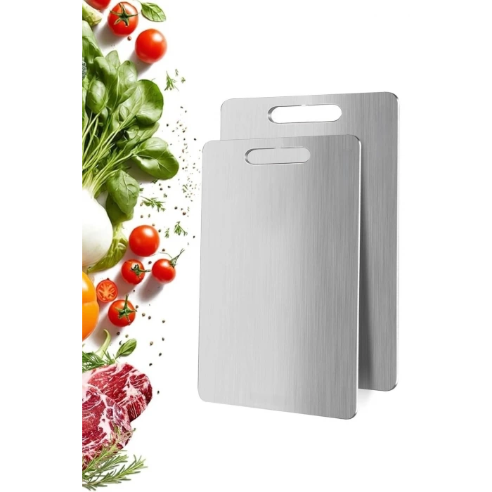 İpek Yıldızı® 2 Boy Paslanmaz Çelik Leke Tutmaz,Kırılmaz,Antibakteriyel,Elde ve Bulaşık Makinesinde Yıkanabilen Meyve,Sebze,Et,Tavuk Kesim Panosu