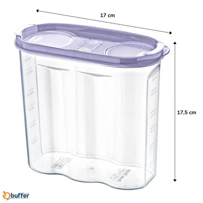 İpek Yıldızı® 2 Kapaklı Ölçekli Erzak Kuru Gıda Saklama Kutusu Kabı - 1,7 Litre - SA935