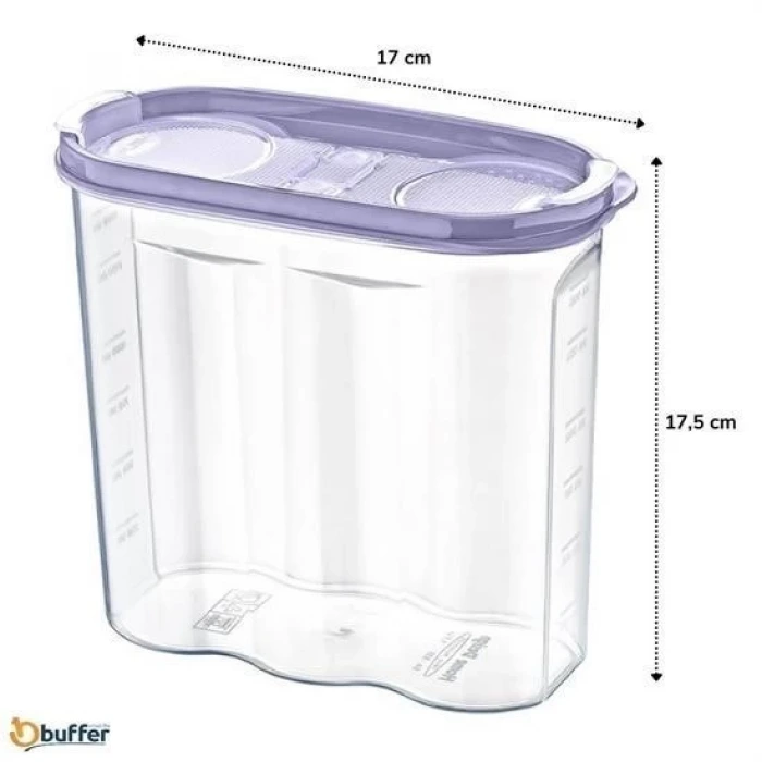 İpek Yıldızı® 2 Kapaklı Ölçekli Erzak Kuru Gıda Saklama Kutusu Kabı - 1,7 Litre - SA935