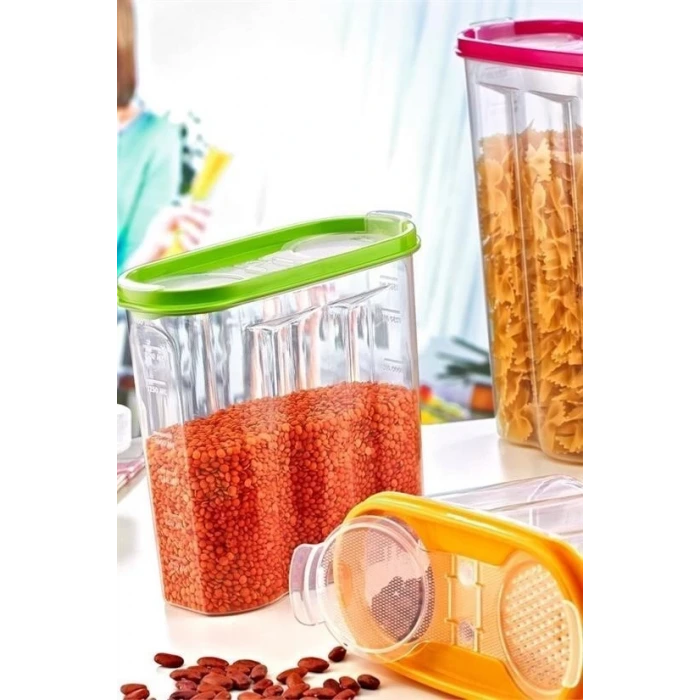 İpek Yıldızı® 2 Kapaklı Ölçekli Erzak Kuru Gıda Saklama Kutusu Kabı - 1,7 Litre - SA935