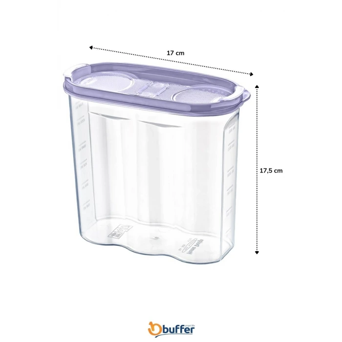 İpek Yıldızı® 2 Kapaklı Ölçekli Erzak Kuru Gıda Saklama Kutusu Kabı - 1,7 Litre - SA935