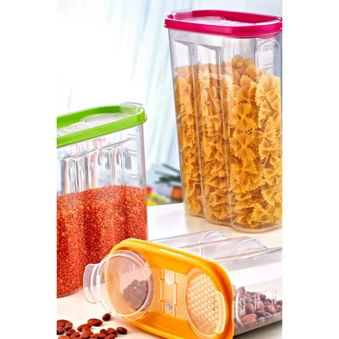 İpek Yıldızı® 2 Kapaklı Ölçekli Erzak Kuru Gıda Saklama Kutusu Kabı 2,4 Litre-SA940