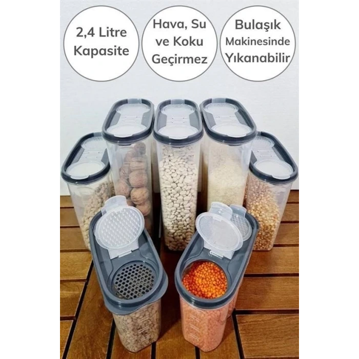 İpek Yıldızı® 2 Kapaklı Ölçekli Erzak Kuru Gıda Saklama Kutusu Kabı 2,4 Litre-SA940