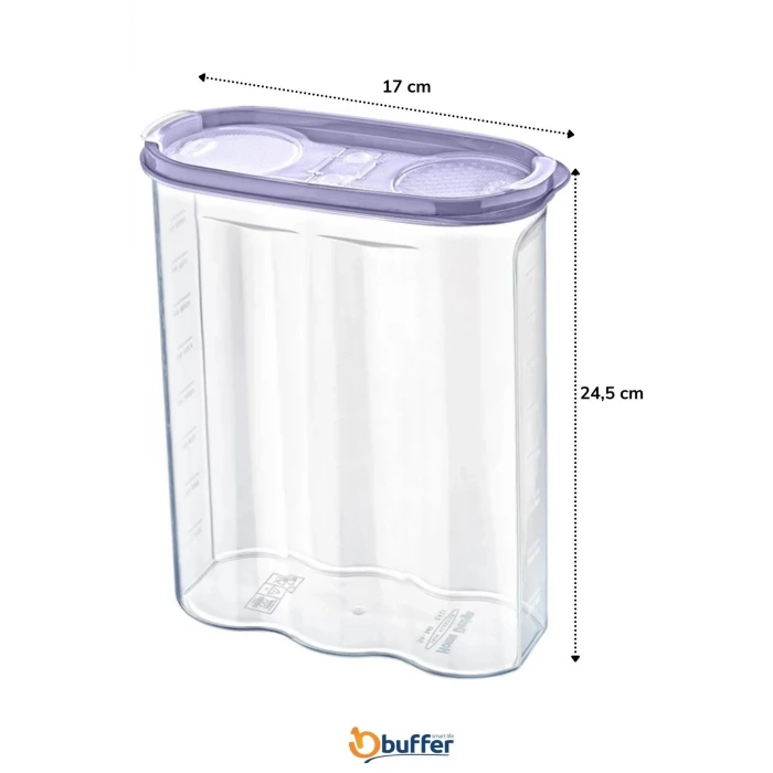 İpek Yıldızı® 2 Kapaklı Ölçekli Erzak Kuru Gıda Saklama Kutusu Kabı 2,4 Litre-SA940