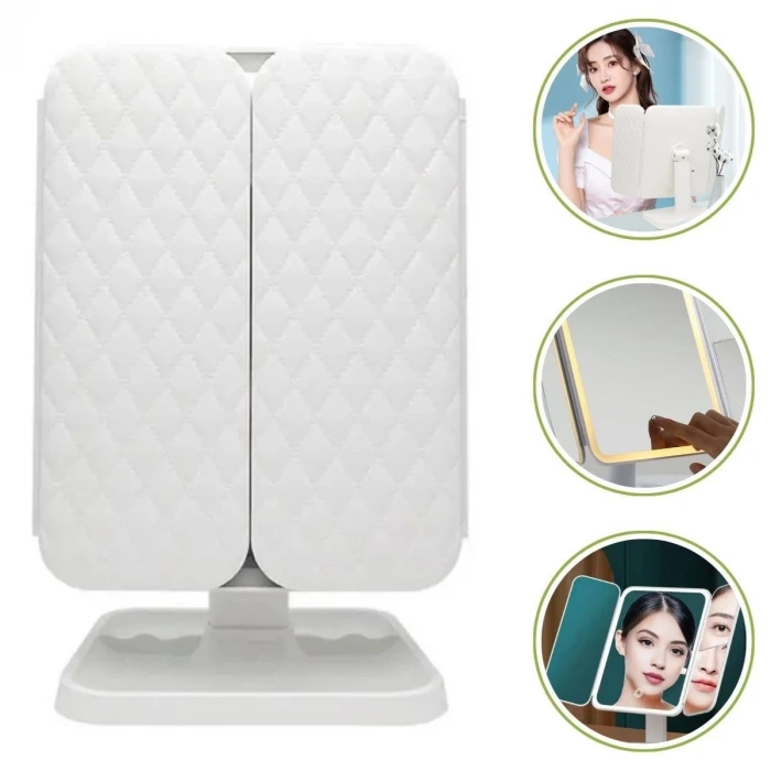 İpek Yıldızı® 2 Kapaklı,3 Farklı Dokunmatik Led Ayarlı USB Şarj ile Şarj Olabilen Makyaj Aynası