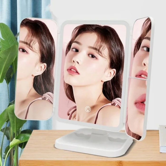İpek Yıldızı® 2 Kapaklı,3 Farklı Dokunmatik Led Ayarlı USB Şarj ile Şarj Olabilen Makyaj Aynası