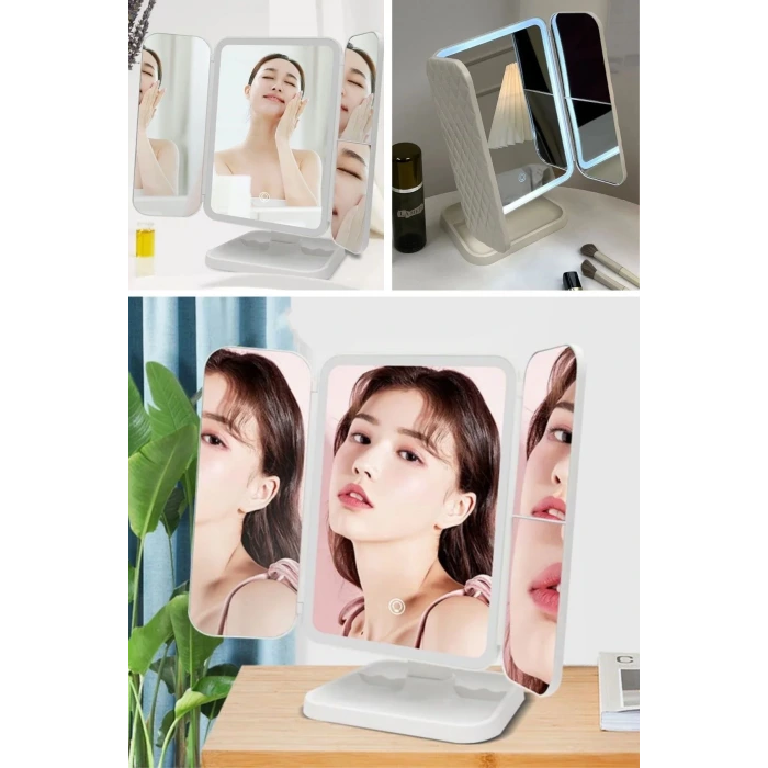 İpek Yıldızı® 2 Kapaklı,3 Farklı Dokunmatik Led Ayarlı USB Şarj ile Şarj Olabilen Makyaj Aynası