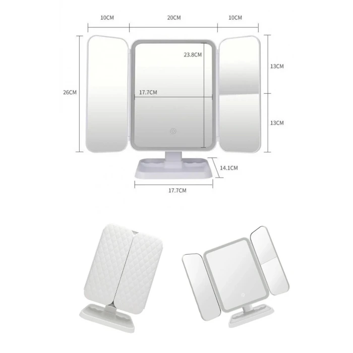 İpek Yıldızı® 2 Kapaklı,3 Farklı Dokunmatik Led Ayarlı USB Şarj ile Şarj Olabilen Makyaj Aynası