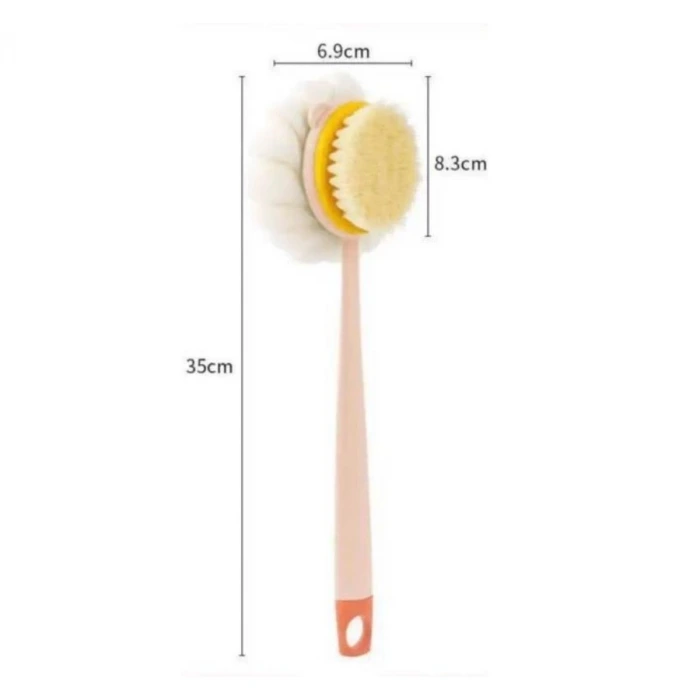 İpek Yıldızı®  2si 1 Arada Çift Taraflı Uzun Saplı Fırçalı Banyo Vücut Sırt Fırçası Banyo Lifi