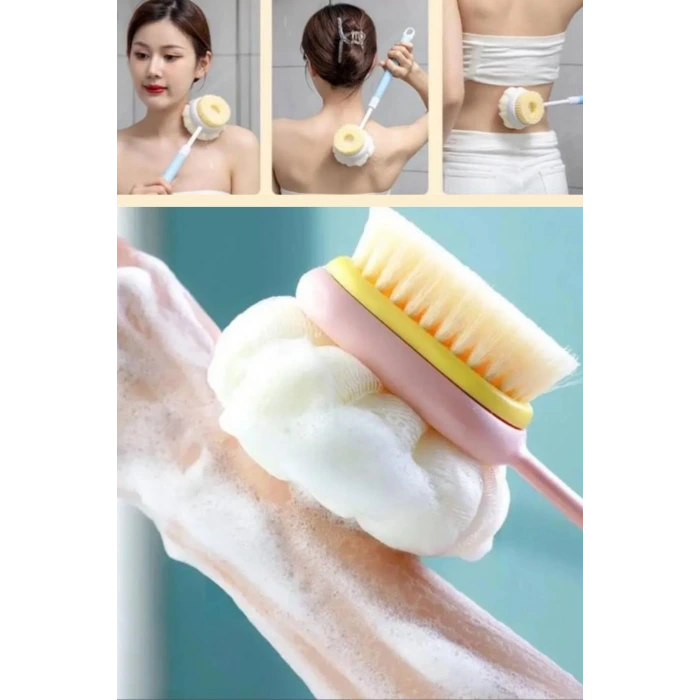 İpek Yıldızı®  2si 1 Arada Çift Taraflı Uzun Saplı Fırçalı Banyo Vücut Sırt Fırçası Banyo Lifi