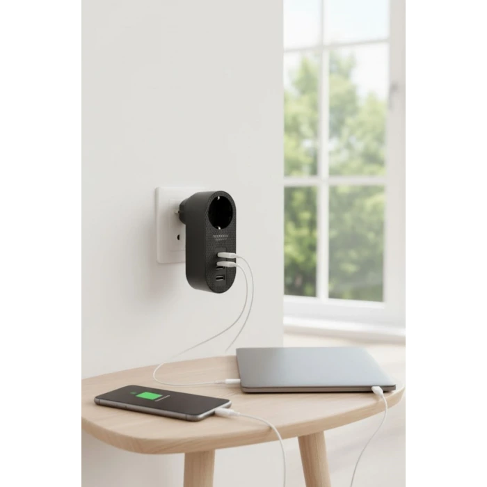 İpek Yıldızı® 2 USB,1 TYPE-C Girişli 1li Çocuk Korumalı,Isıya Karşı Dayanıklı 2500Watt Termal Akım Korumalı Priz