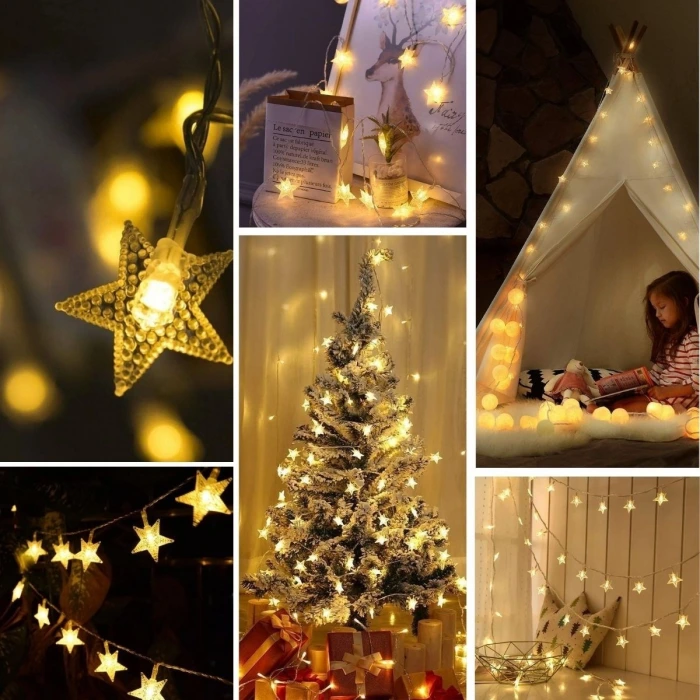 İpek Yıldızı® 20 Adet Mini Yıldız Led 5 Metre Günışığı Rengi Dekoratif Led