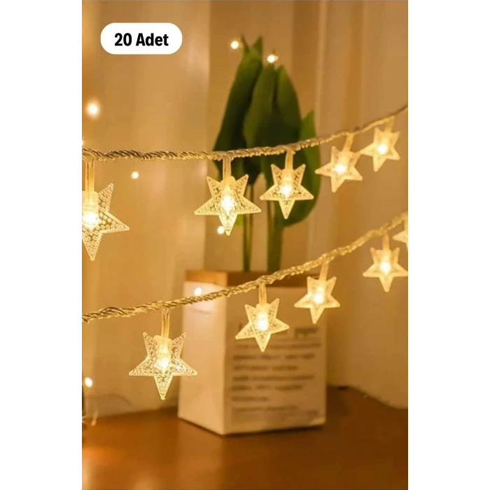 İpek Yıldızı® 20 Adet Mini Yıldız Led 5 Metre Günışığı Rengi Dekoratif Led