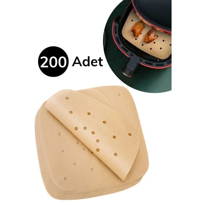 İpek Yıldızı® 200 Adet Air Fryer Pişirme Kağıdı Tek Kullanımlık Pişirme Kağıdı Delikli Kare Model