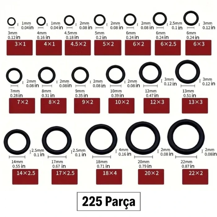 İpek Yıldızı® 225 Parça Kauçuk Conta Seti ,Kendiliğinden Saklama Kutulu O Halkası Seti