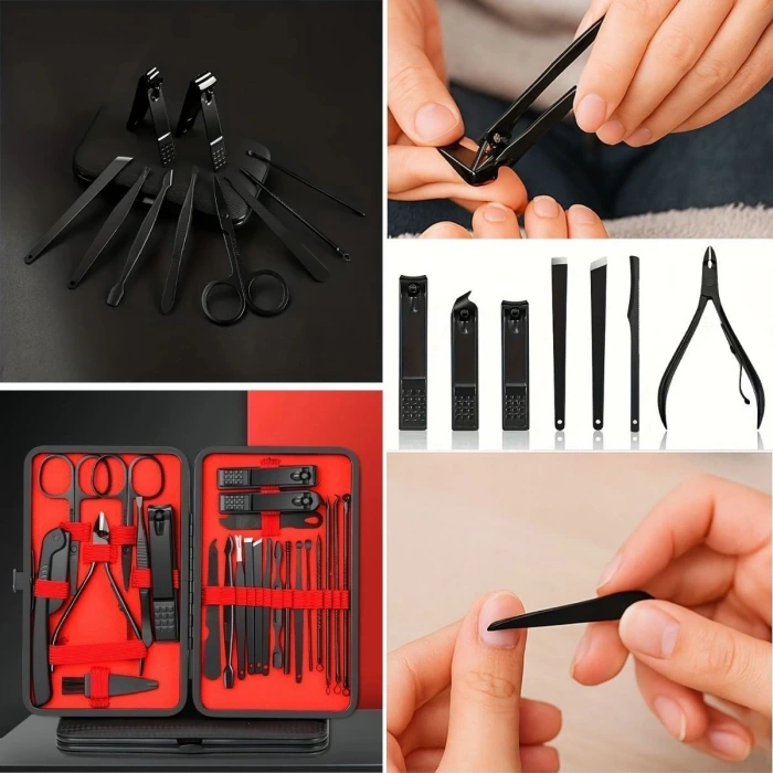 İpek Yıldızı® 24 Parça Kendiliğinden Deri Çantalı Seyahat Tipi Manikür Pedikür Seti