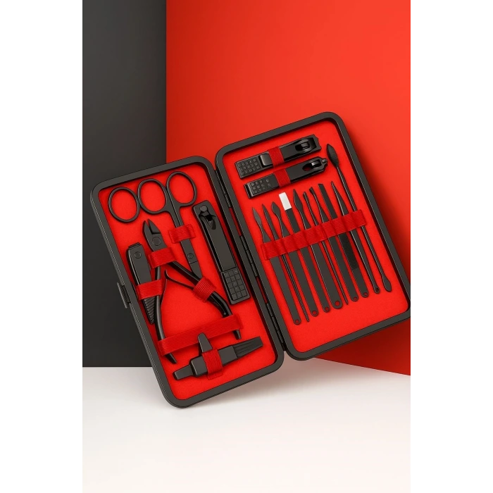 İpek Yıldızı® 24 Parça Kendiliğinden Deri Çantalı Seyahat Tipi Manikür Pedikür Seti