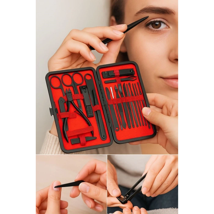 İpek Yıldızı® 24 Parça Kendiliğinden Deri Çantalı Seyahat Tipi Manikür Pedikür Seti