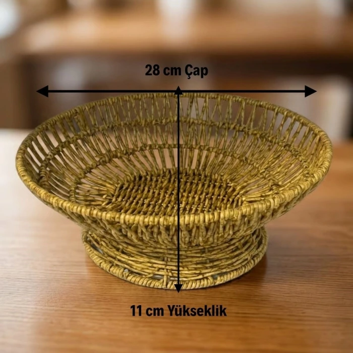 İpek Yıldızı® 28 cm Plastik Rattan Servis Çanağı – Doğal Hasır Görünümlü Dekoratif Meyve, Ekmek ve Sunum Kasesi