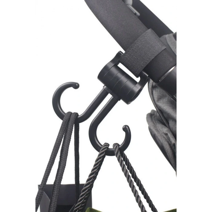 İpek Yıldızı® 2li Bebek Arabasına Uyumlu Cırtlı Eşya Taşıma Aparatı 360 Derece Dönebilen Plastik Kanca