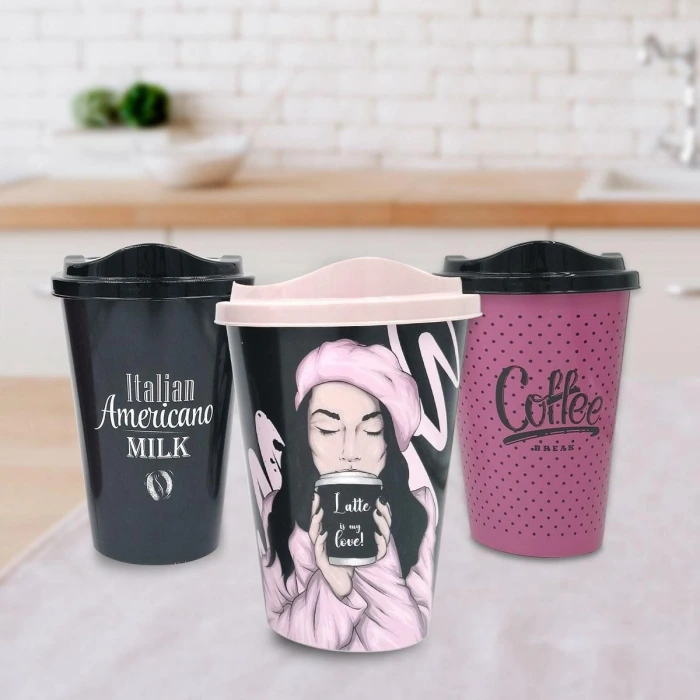 İpek Yıldızı® 3 Adet Kahve Bardağı Seti Dekoratif Plastik Kahve Muhafaza Bardağı