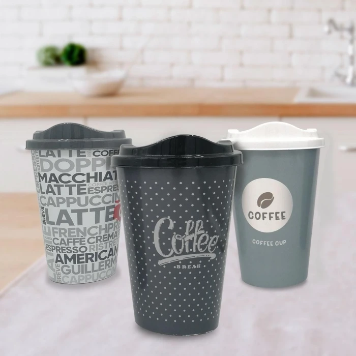 İpek Yıldızı® 3 Adet Kahve Bardağı Seti Dekoratif Plastik Kahve Muhafaza Bardağı