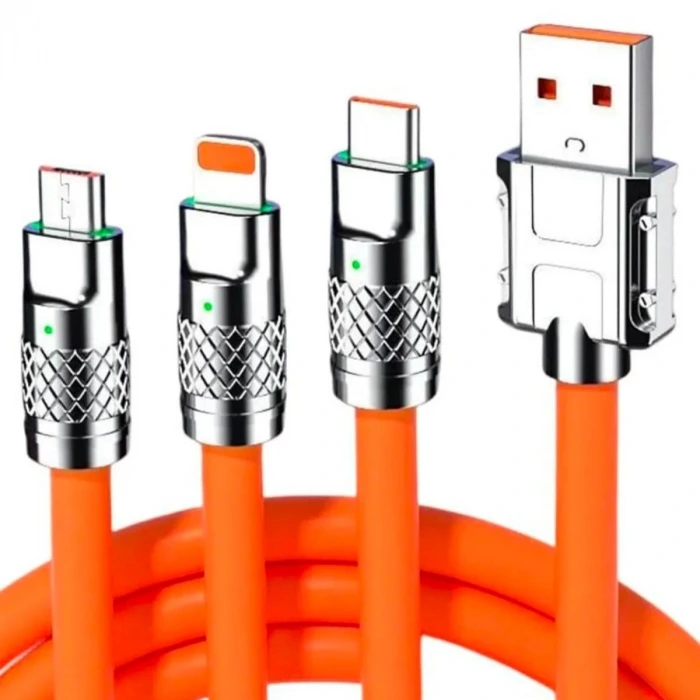İpek Yıldızı® 3 in 1 Type-C + Micro Usb + Lightning Hızlı Şarj Kablosu Silikon Kablo 1 Metre Opp Ambalaj