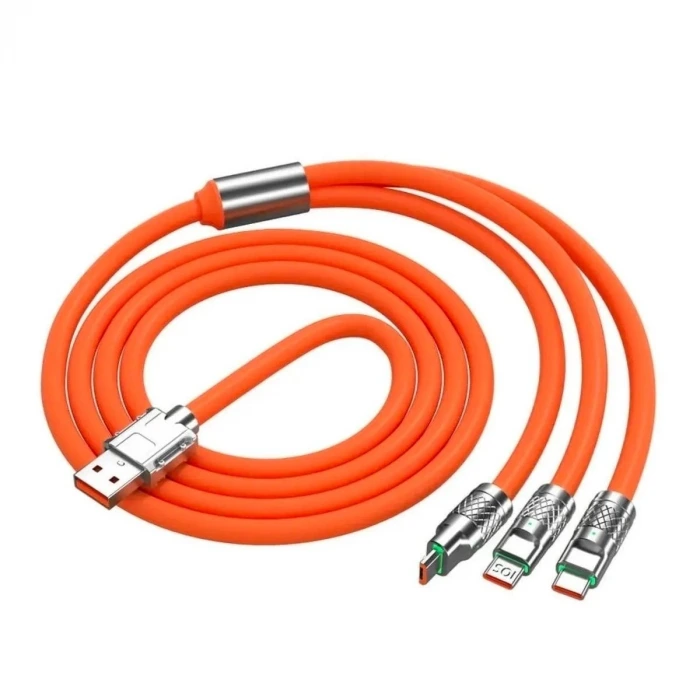 İpek Yıldızı® 3 in 1 Type-C + Micro Usb + Lightning Hızlı Şarj Kablosu Silikon Kablo 1 Metre Opp Ambalaj