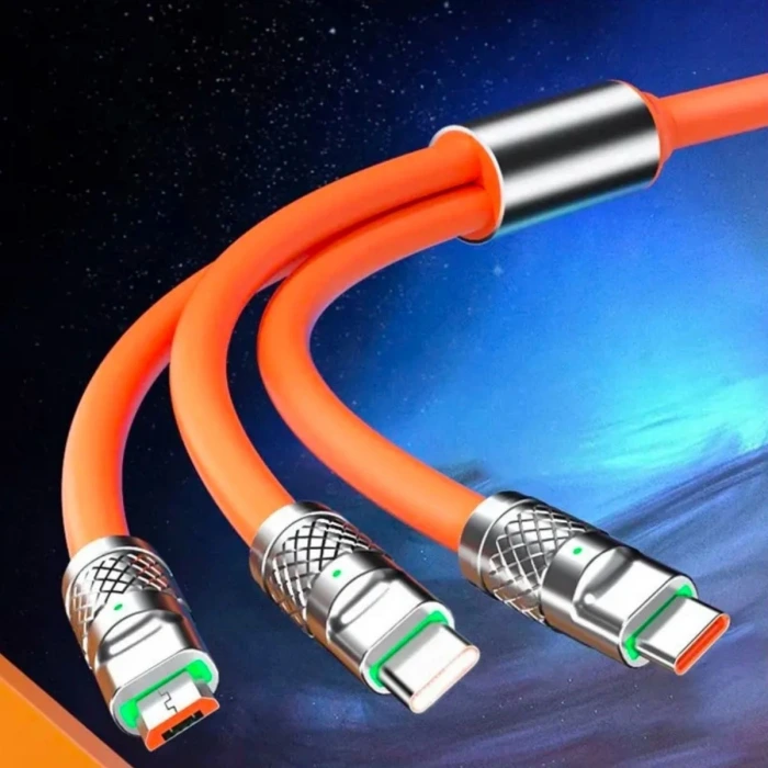 İpek Yıldızı® 3 in 1 Type-C + Micro Usb + Lightning Hızlı Şarj Kablosu Silikon Kablo 1 Metre Opp Ambalaj