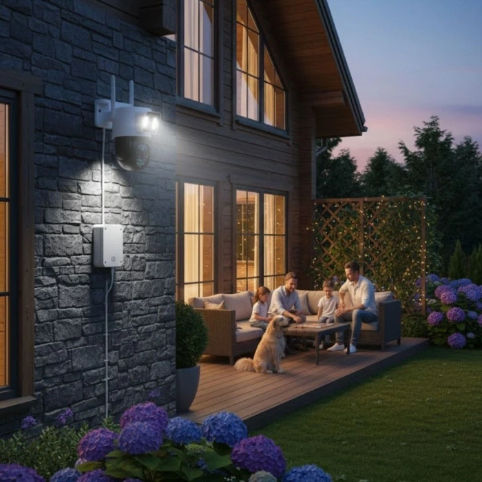 İpek Yıldızı® 3 Kameralı Kablolu Akıllı Güvenlik Kamerası – 360° PTZ Hareketli, Çift Antenli, WiFi IP, Gece Görüşlü Dış Mekan Kamera