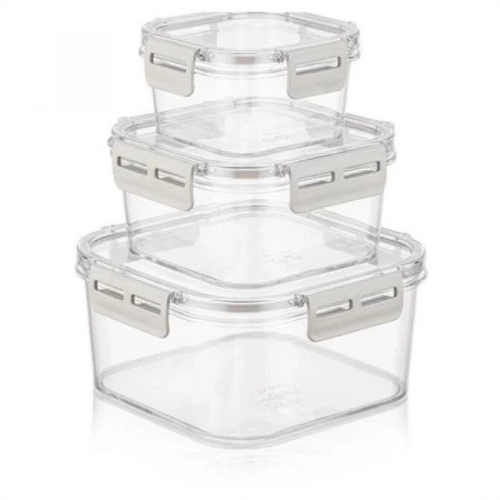 İpek Yıldızı® 3lü Pratik Silikon Contalı Sızdırmaz Kapaklı Sağlam İstiflenebilir Saklama Kapları